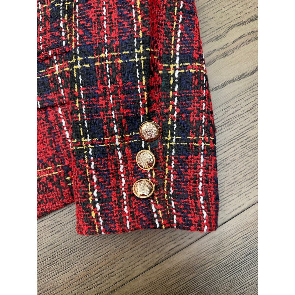 NWOT Red Plaid Tweed Blazer Gold Buttons Double Breasted Women XL - Picture 5 of 7
